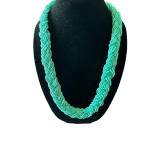 Vintage Braided Seed Bead Mint‎ Green Necklace